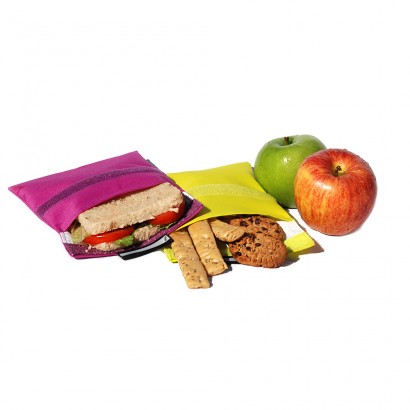 Porta snacks reutilitzable snack'n'go lila-groga 16x16cm