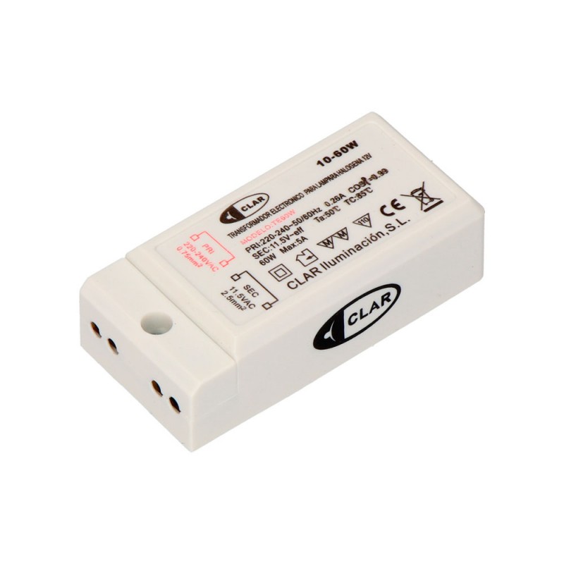 Transformador electrònic per a làmpada halògena 12v 10/60w 67x33x20mm 