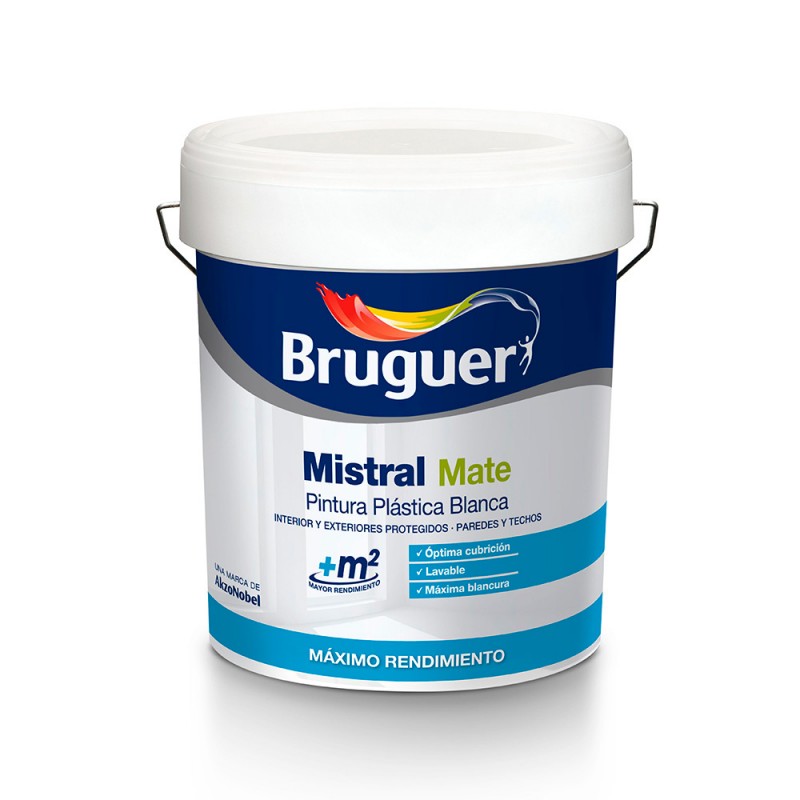 Pintura plàstica blanca mate mistral 15 litres per interior i exterior bruguer