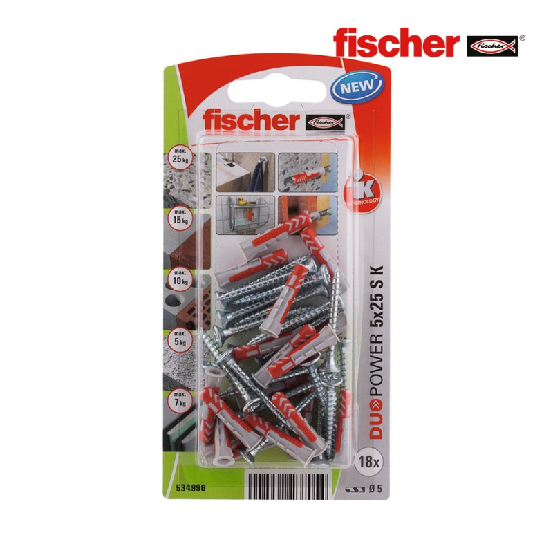 Blister 18 tacs + cargols duopower 5x25 fischer