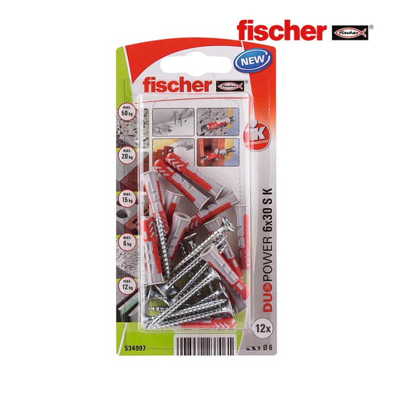 Blister 12 tacs + cargols duopower 6x30 fischer