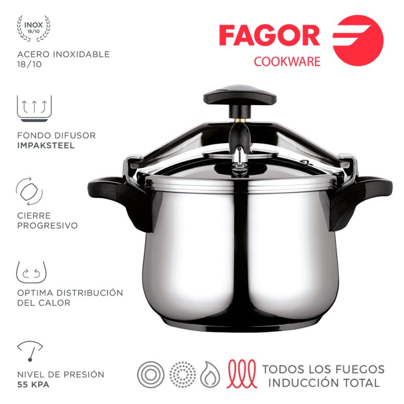 Olla clàsica bombejada 6l inox 18/10 fagor