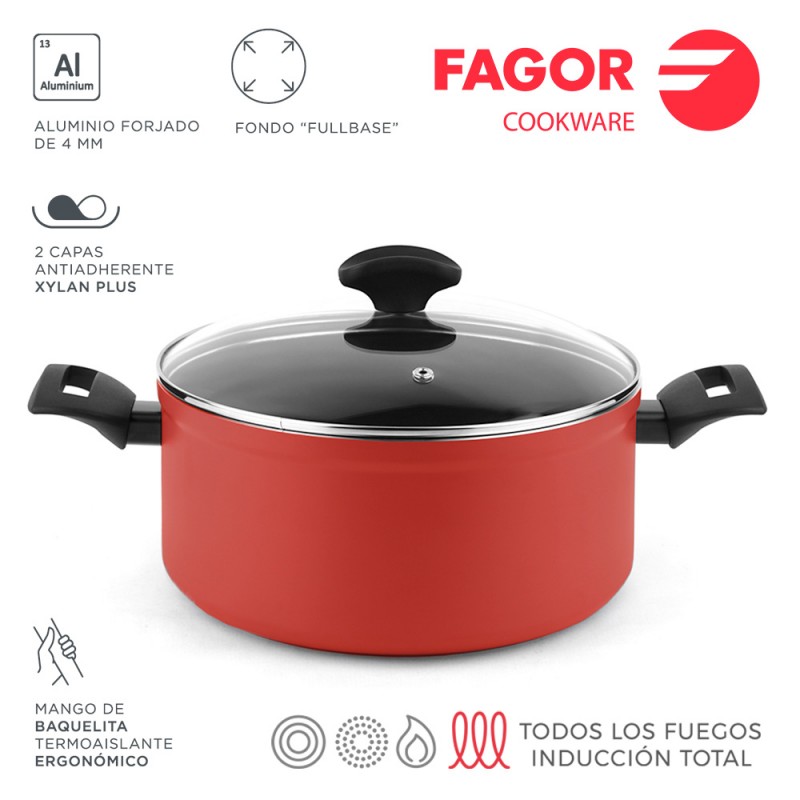 Olla maxima +tapa ø20cm vermella alumini 3004 fagor.
