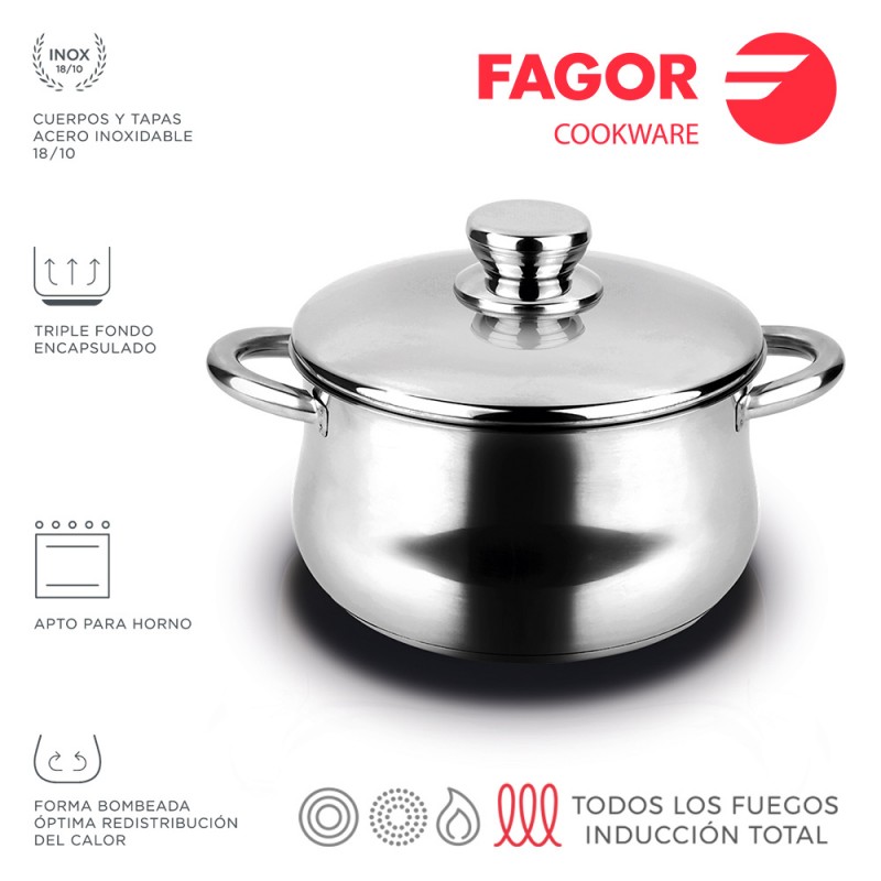 Olla inox silverinox + tapa ø20cm acer inoxidable 18/10 fagor 