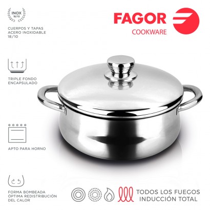 Cassola inox silverinox + tapa ø24cm acer inoxidable 18/10 fago