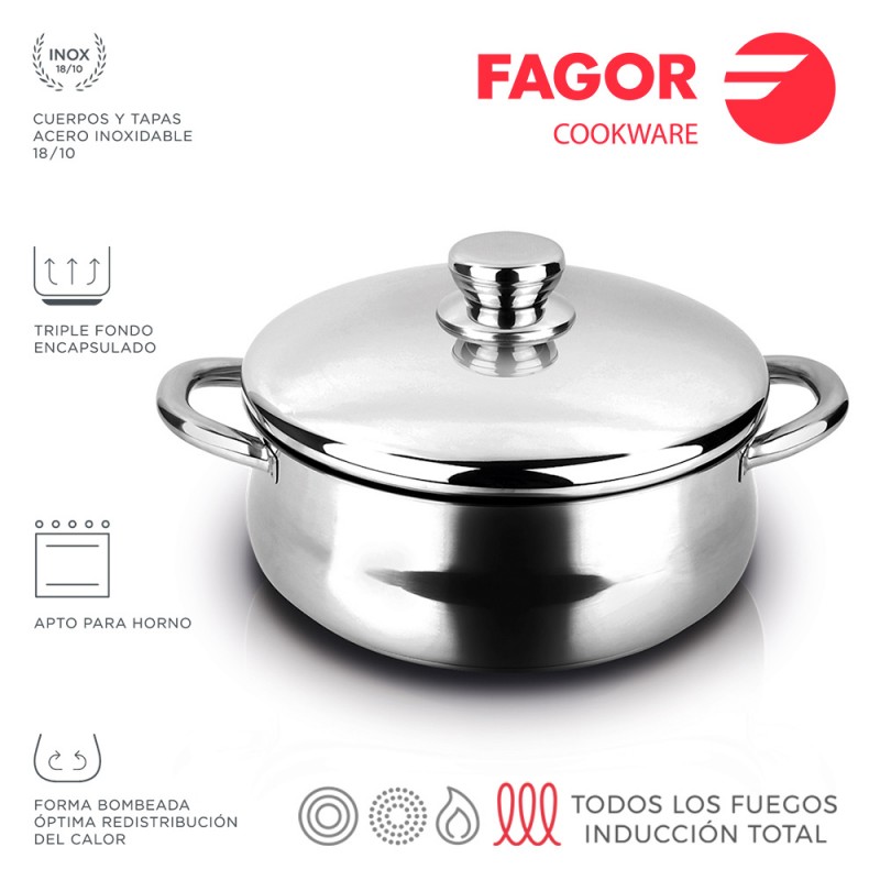 Cacerola inox silverinox + tapa ø24cm acero inoxidable 18/10 fagor 