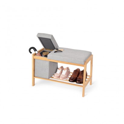 Banc bambu amb cistell emmagatzematge i repisa per sabates 70,5x36x48cm