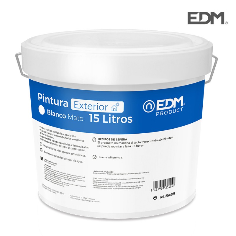 Pintura plastica mate interior / exterior blanca 15l edm