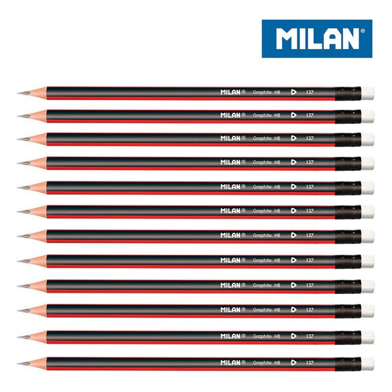 Pack 12 lapices de grafito con goma milan