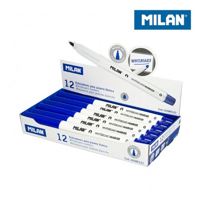 Caja 12 rotuladores azules para pizarra blanca milan