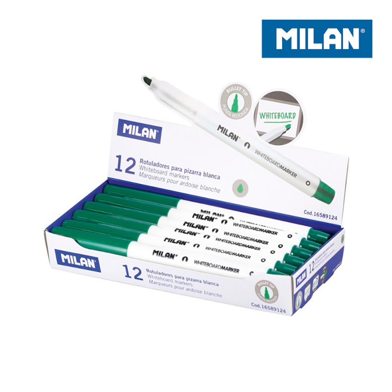 Caja 12 rotuladores verde para pizarra blanca milan