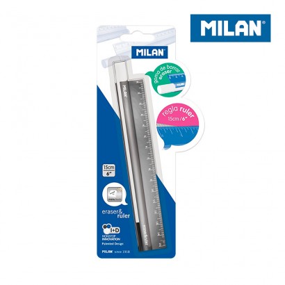 Blister goma + regla metalico 15cm milan