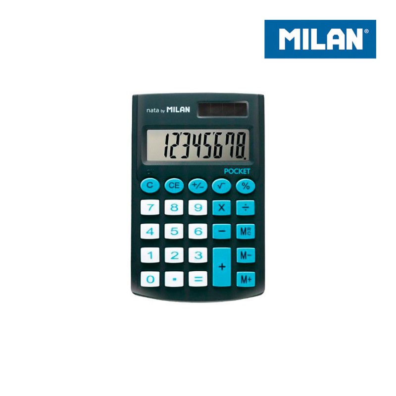 Blister calculadora pocket negra 8 digitos con funda milan