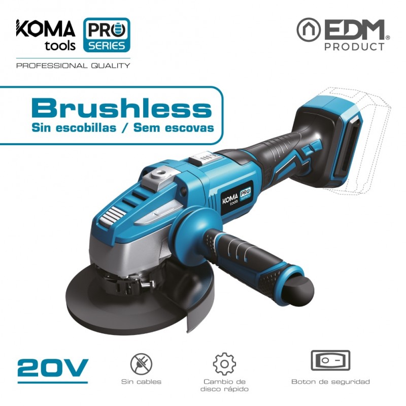 Esmoladora 125 mm 20 v brushless (sense bateria i carregador) koma tools pro series battery edm