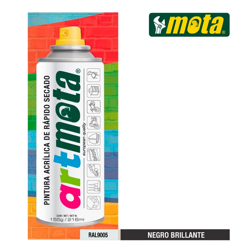 Sprai negre brillant ral9005 216ml mota 