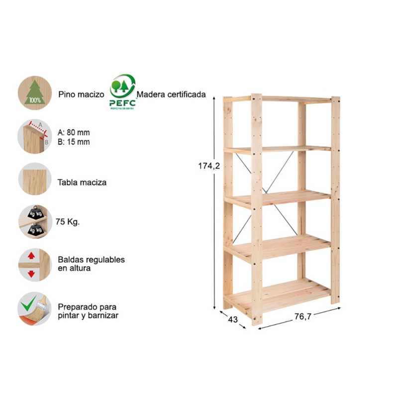 Prestatgeria allistonada eolution 5 175x76,7x43cm pi massís astigarraga