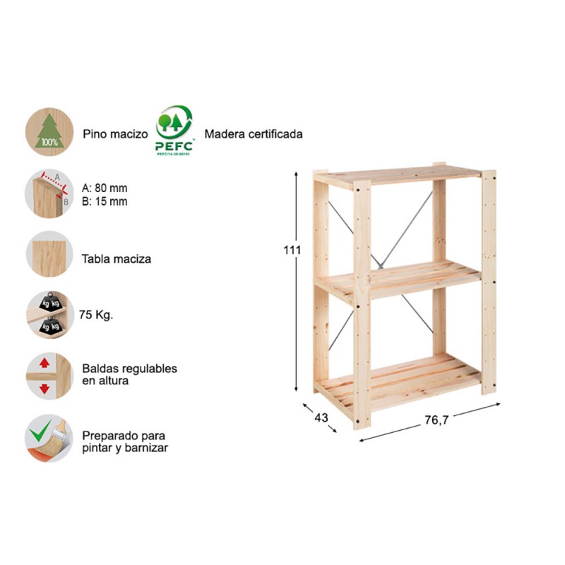 Prestatgeria allistonada eolution 3 111x76,7x43cm pi massís astigarraga