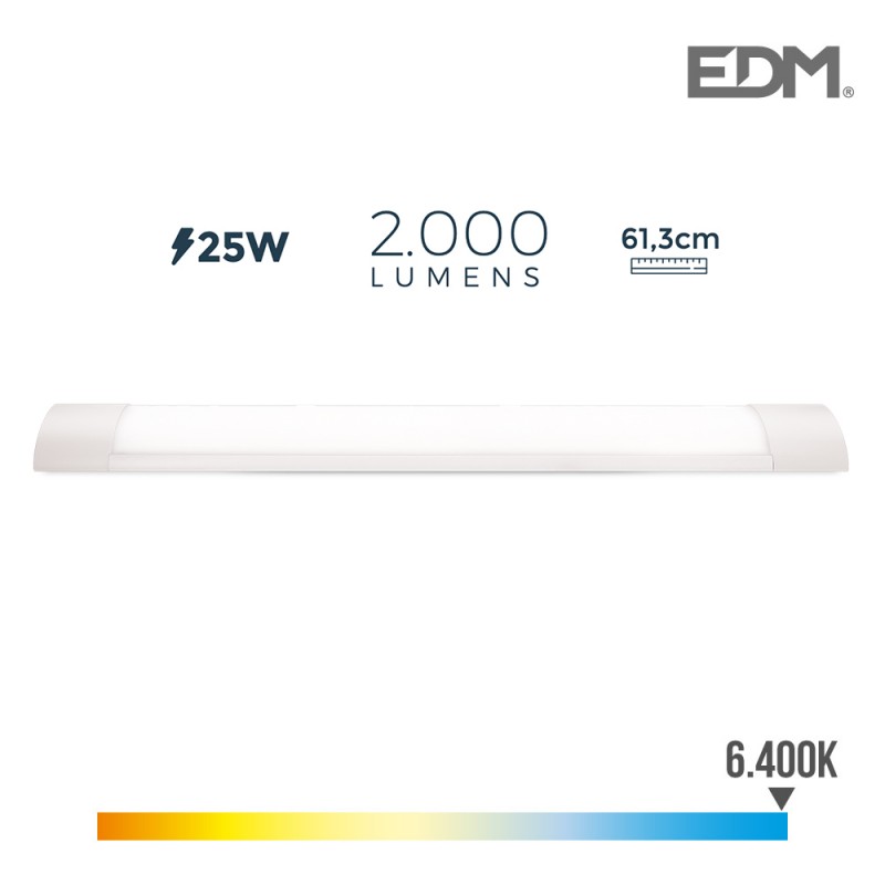 Regleta electrònica led 25w 61cm 6.400k llum freda 2000 lumens edm  