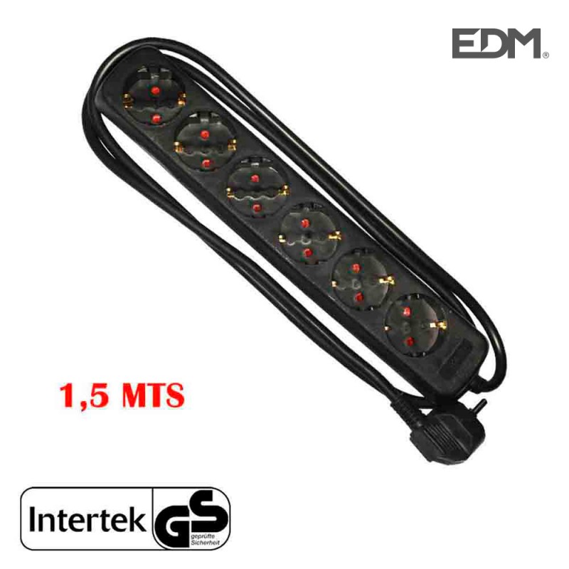 Base múltiple 6 tomes schuko 1.5m 3x1.5mm negra 
