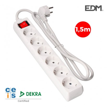 Base múltiple 6 tomes schuko amb interruptor 1.5m 3x1.5mm