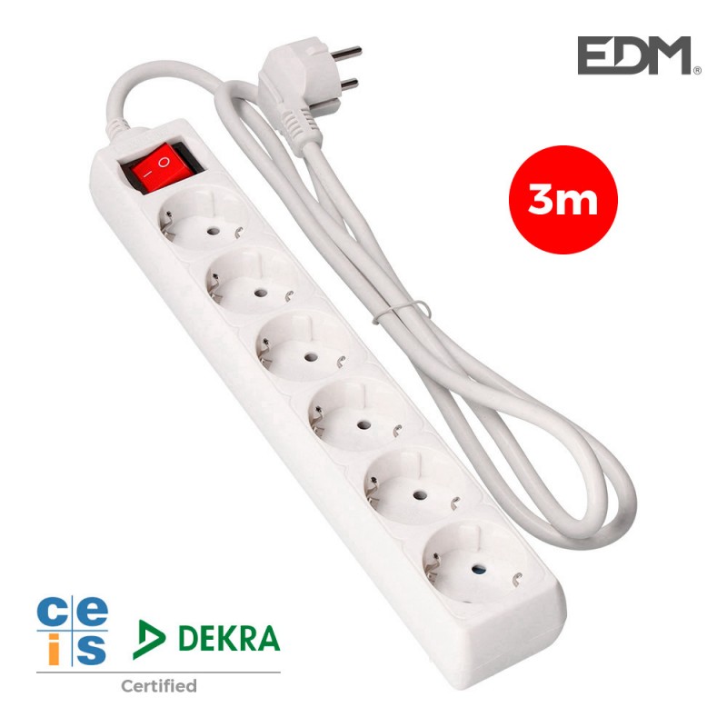 Base multiple 6 tomas t/tl con interruptor 3m 3x1,5mm