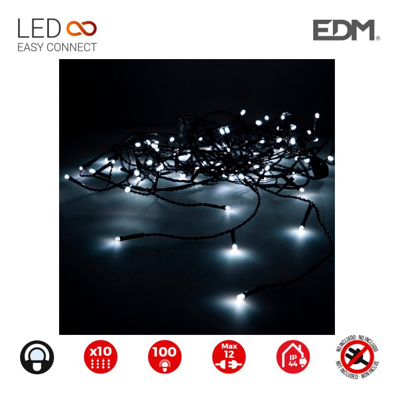 Cortina easy-connect 2x1mts 10 tiras 100 leds blanco frio 30v (interior-exterior) edm total 1,8w