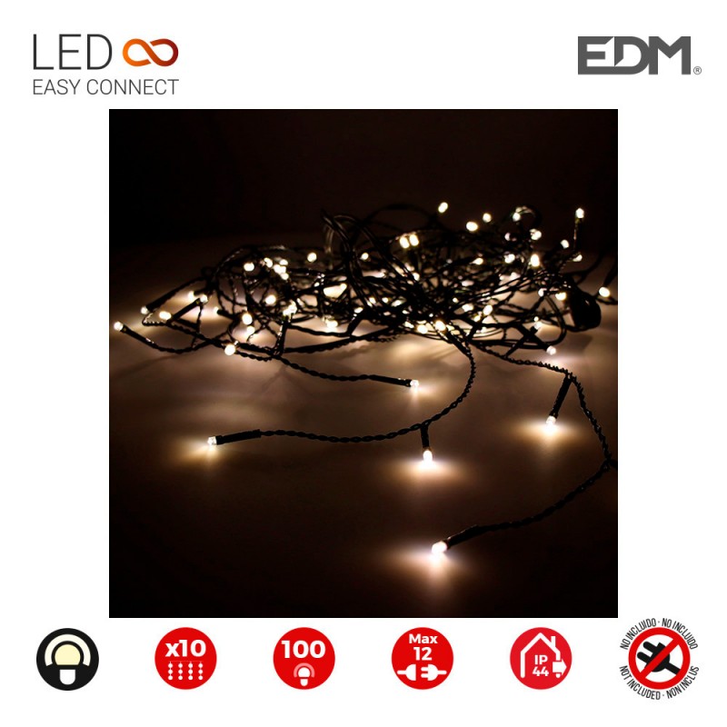 Cortina easy-connect 2x1mts 10 tiras 100 leds blanco calido 30v (interior-exterior) edm total 1,8w