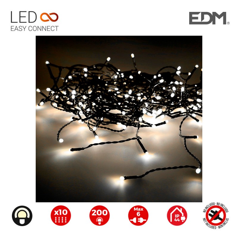 Cortina easy connect 2x2mts 10 tires 200 leds blanc càlid 30v (interior-exterior) edm total 3.2w 