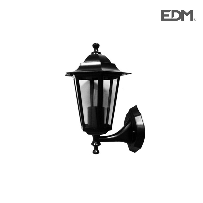 Farol aluminio y cristal pared negro 34x17x11cm 1xe27 edm mod. zurich ip44 bombilla no incluida