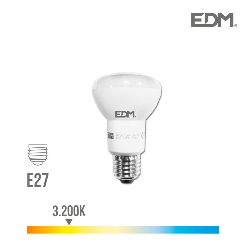 Bombeta reflectora led r63 e27 7w 470 lm 3200k llum càlida edm 