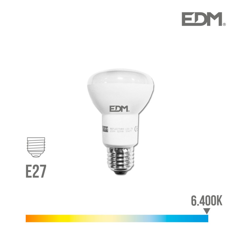 Bombeta reflectora led r63 e27 7w 470 lm 6400k llum freda edm 