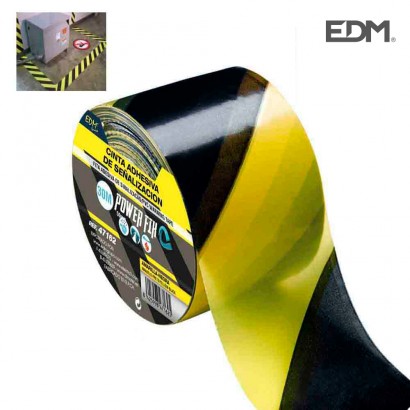 Cinta adhesiva de señalizacion amarillo-negra 30m x 50mm edm
