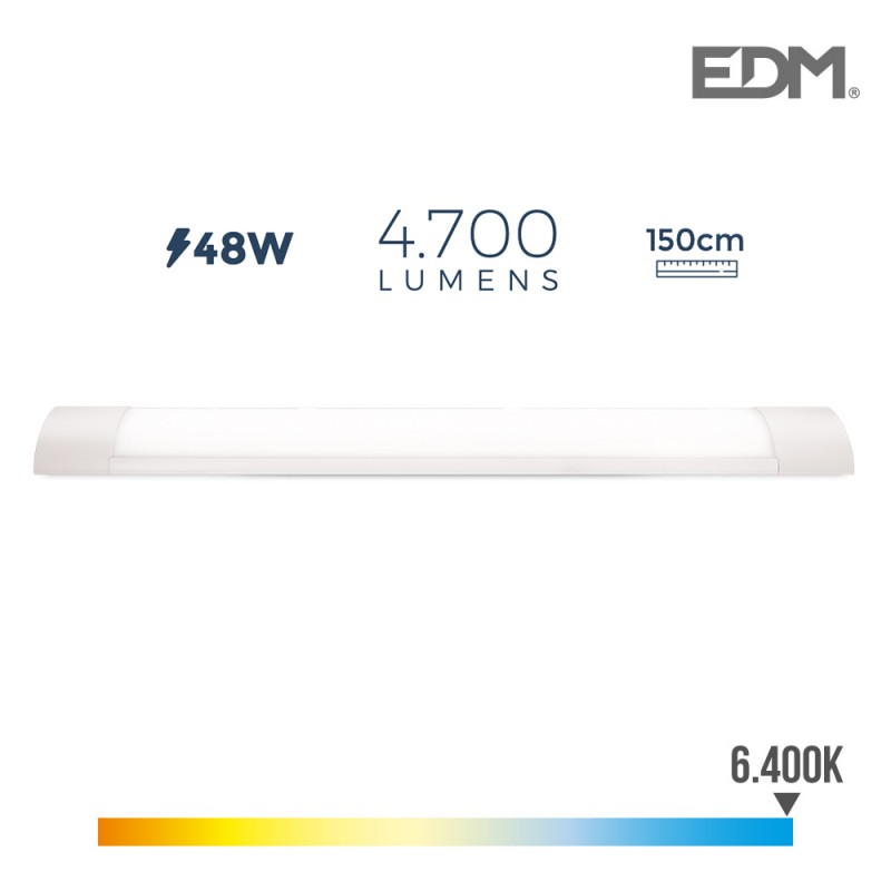 Regleta electrònica led 48w 150cm 6.400k llum freda 4700 lumens edm  