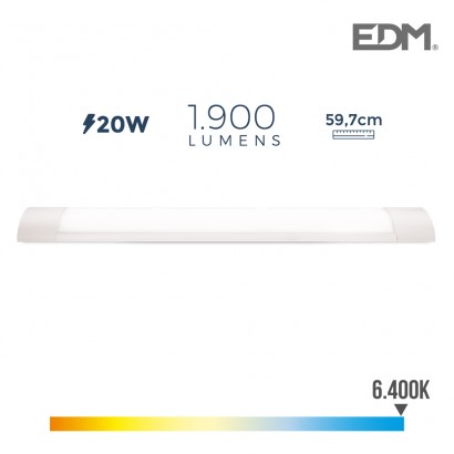 Regleta electronica led 20w 1900 lumens 59cm 6.400k luz fria edm