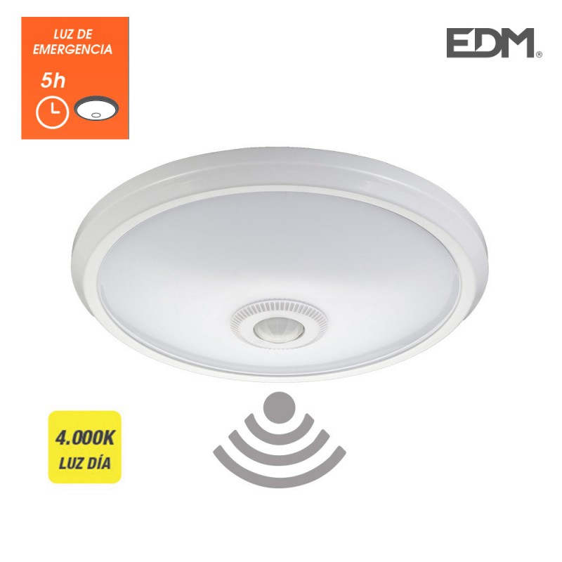 Aplic led superfície amb sensor i llum d'emergència ip20 1100 lumens 16w 30 leds 4.000k llum freda edm 