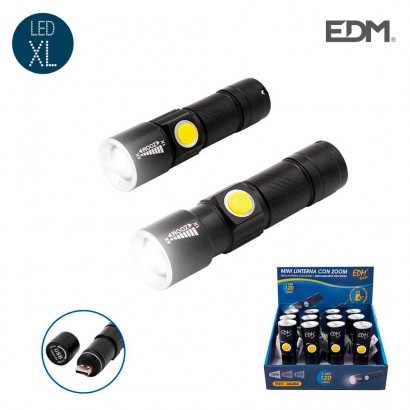 Mini linterna con zoom 1 led 120 lumens recargable con usb bateria de litio incluida alcance 60 mts
