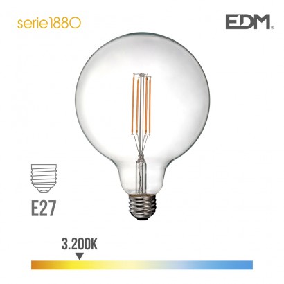 Bombeta globus filament de led ø 125 mm e27 6w 800 lm 3200k llum càlida edm 