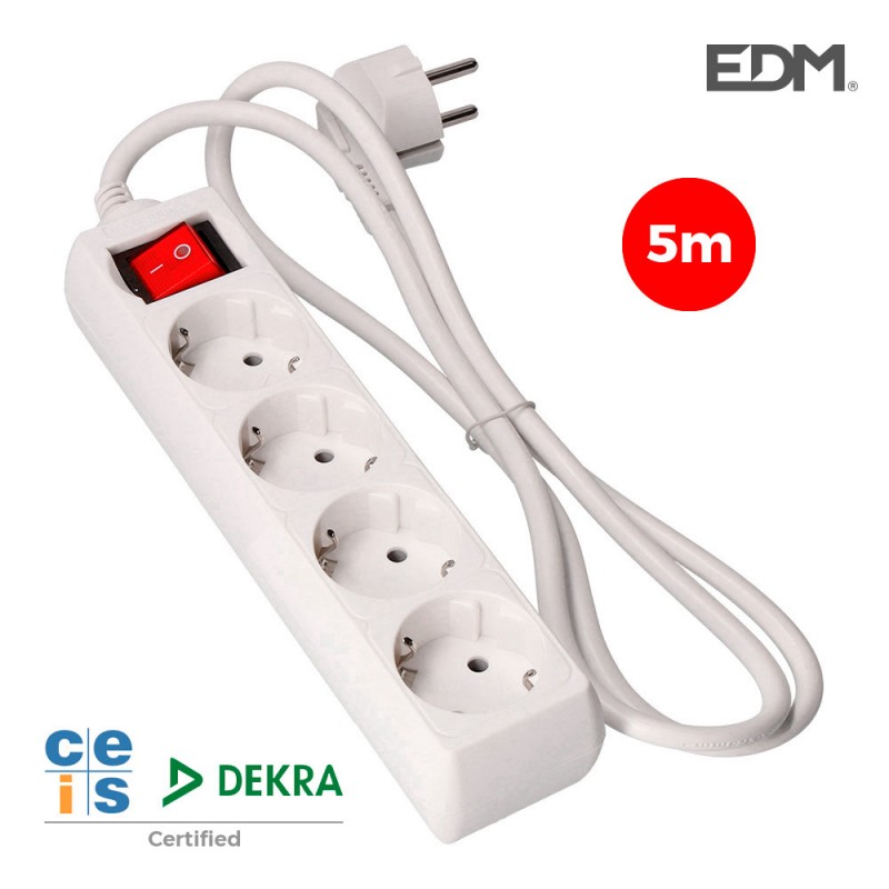 Base multiple 4 tomas schuko con interruptor 5m 3x1,5mm