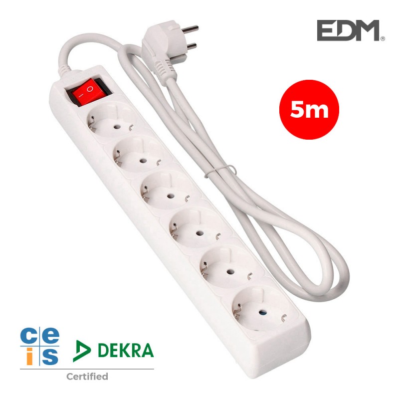 Base múltiple 6 tomes schuko t/tl amb interruptor 5m 3x1,5mm 