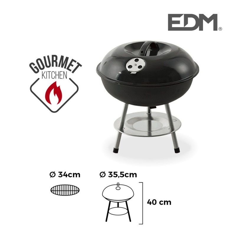 Barbacoa negra ø35,5cm 3 patas edm