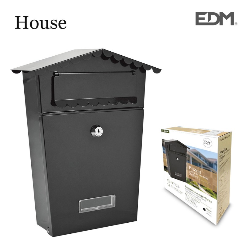 Buzon de acero modelo house negro