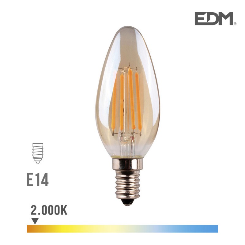 Bombeta espelma led filament vidre vintage e14 4.5w 350 lm 2000k llum càlida edm 