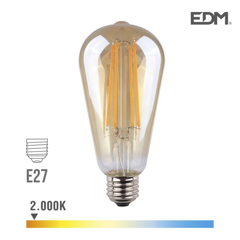 Bombeta ovoide led filament vidre vintage e27 6w 500 lm 2000k llum càlida edm 