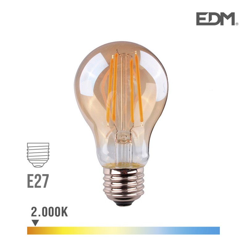 Bombeta stàndard led filament vidre vintage e27 6w 500 lm 2000k llum càlida edm 