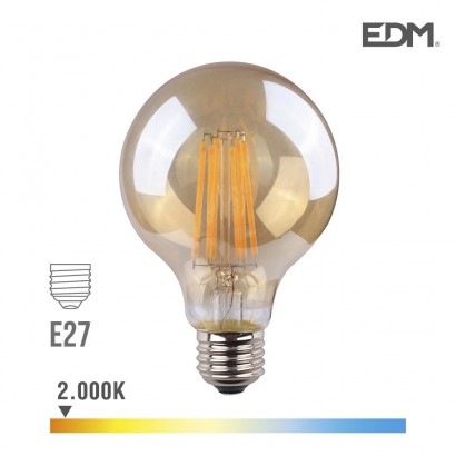 Bombeta globus filament led vidre vintage ø 80 mm e27 8w 700 lm 2000k llum càlida edm