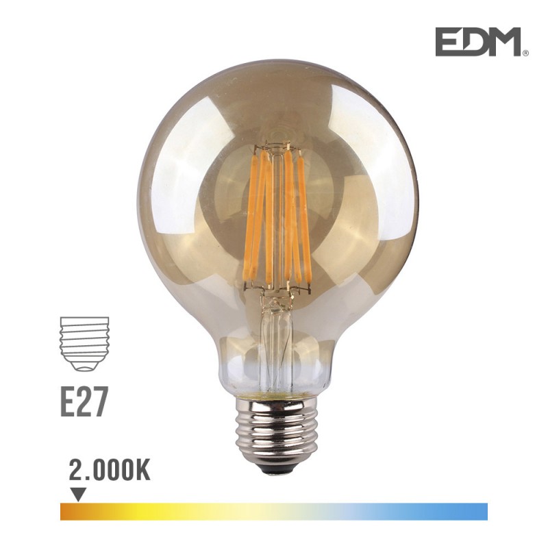 Bombeta globus filament led vidre vintage ø 95 mm e27 8w 700 lm 2000k llum càlida edm