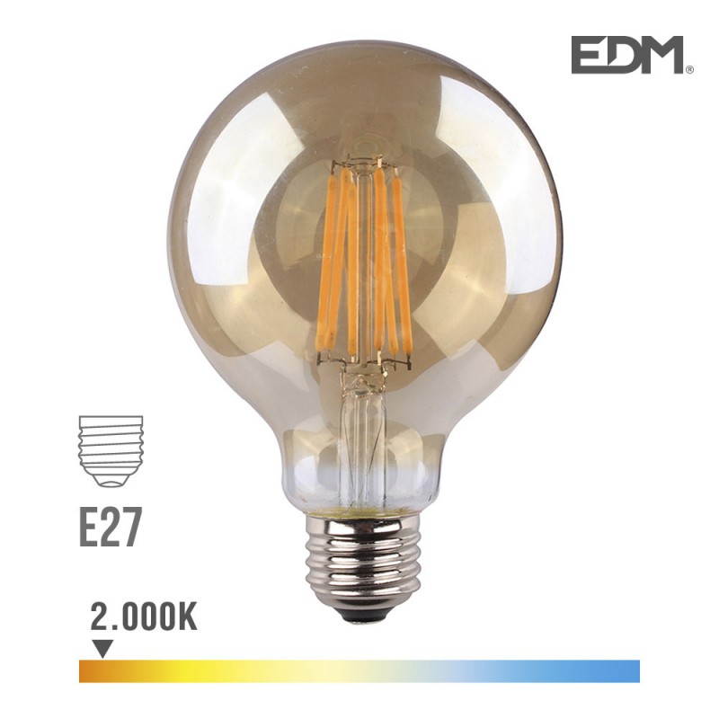 Bombeta globus filament led vidre vintage ø 125 mm e27 8w 700 lm 2000k llum càlida edm