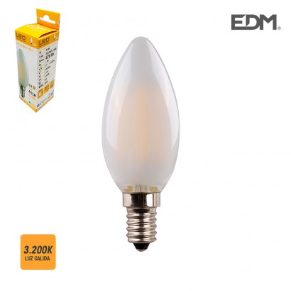 Bombeta espelma  filament led vidre mate e14 4.5w 470 lm 3200k llum càlida edm 