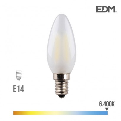 Bombeta espelma  filament led vidre mate e14 4.5w 470 lm 6400k llum freda edm 