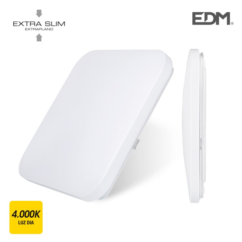 Aplique superficie led extraplano 18w 1.260 lumens 4.000k cuadrado 33x33x7,1cm edm